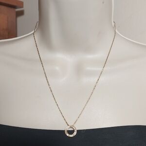 14K 585 Yellow Gold Necklace With Baguette Cut Diamond Circle Of Life Pendant